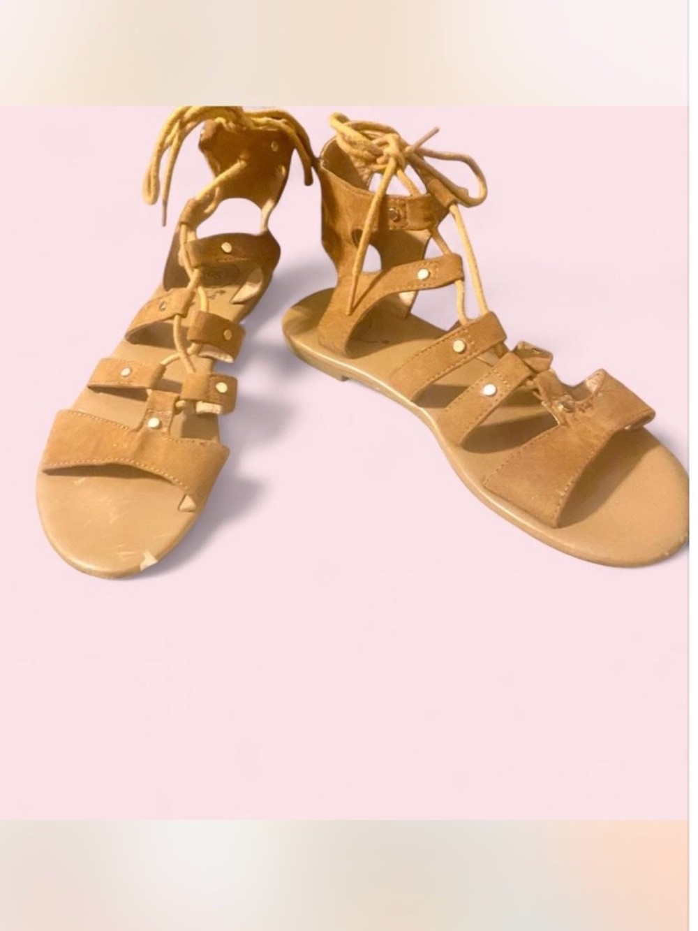 SO Tan Lace-Up Gladiator Sandals for Women Size 8